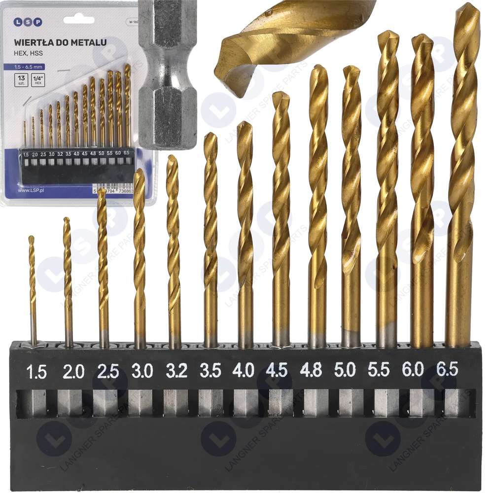 Súprava vrtákov HSS HEX 1⁄4 vrták do kovu 1,5 - 6,5 mm 13 ks